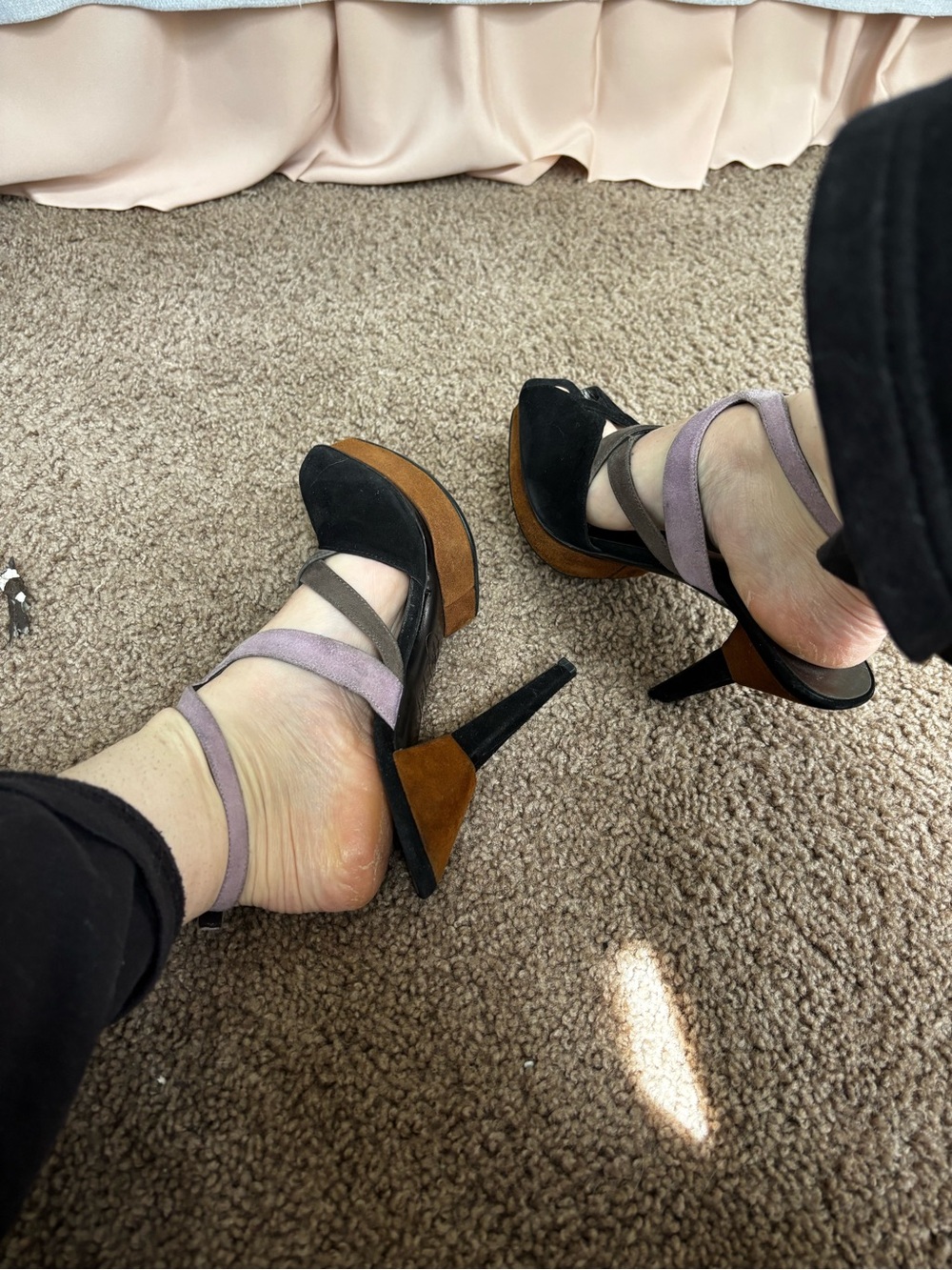 Prada Black, Brown & Lavender Strappy Platform Heels